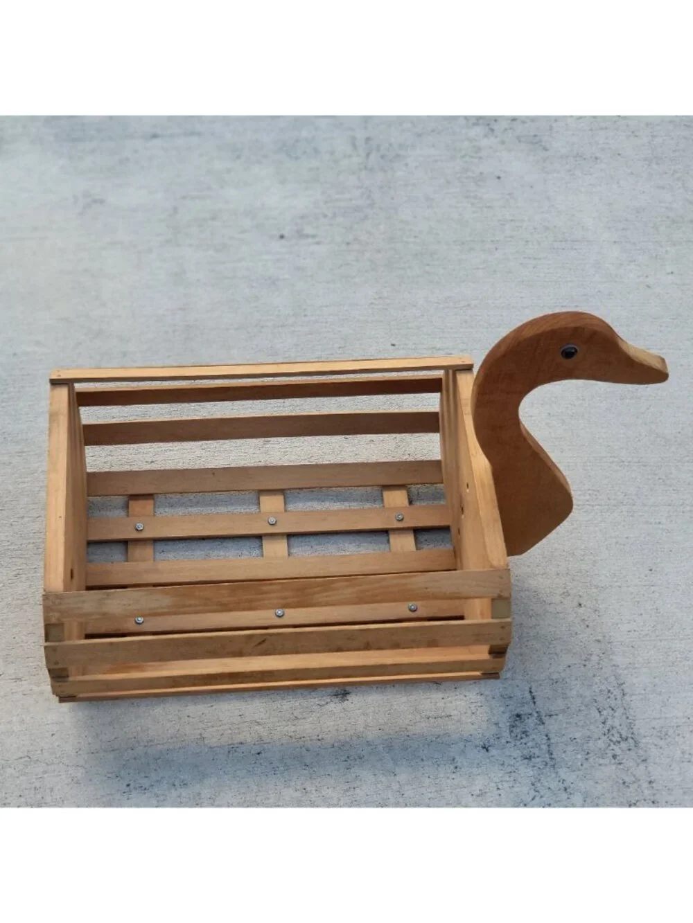 Vintage Wooden Slat Duck Goose Planter Basket